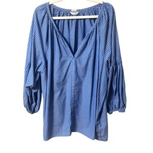 Kaktus Womens Long Sleeve Tunic Poet Blouse Top V Neck Top Puff Sleeve 3X Blue